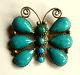 Large 2 Sterling Turquoise (sleeping Beauty) Navajo Butterfly Pin Brooch Hmrk