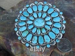 Large 3 Navajo Turquoise Cluster Petit Point Vintage Sterling Pawn Pendant Pin