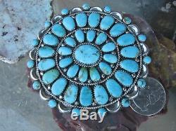 Large 3 Navajo Turquoise Cluster Petit Point Vintage Sterling Pawn Pendant Pin