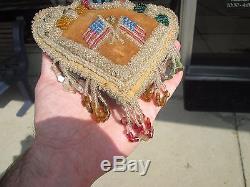 Large Antique Iroquois Beaded Pin Heart Shaped Cushion Handmade Native American