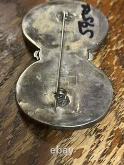 Large Beautiful Turquoise/Silver Two Stone Pin, Signed Free Shipping