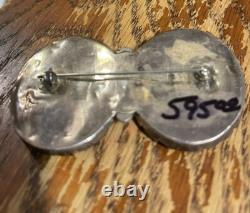 Large Beautiful Turquoise/Silver Two Stone Pin, Signed Free Shipping