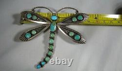 Large Federico Turquoise dragonfly pin/broach signed JF sterling