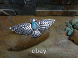 Large Handmade Navajo Thunderbird Turquoise Sterling Brooch Pin Native Old Pawn