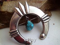 Large Naja Pendant/ Pin Cast Silver With Drop Kingman Turquoise Sterling 925