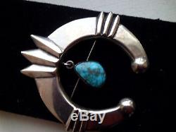 Large Naja Pendant/ Pin Cast Silver With Drop Kingman Turquoise Sterling 925