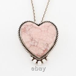 Large Native American Sterling Pink Rhodochrosite Heart Pin Pendant Necklace 18