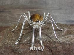 Large Native American Sterling Silver & Amber Spider Pin by Garfield