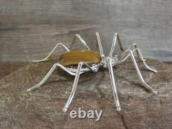 Large Native American Sterling Silver & Amber Spider Pin by Garfield