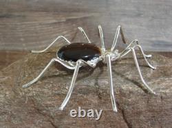 Large Native American Sterling Silver & Amber Spider Pin by Garfield