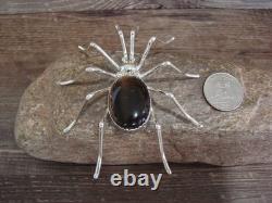 Large Native American Sterling Silver & Amber Spider Pin by Garfield
