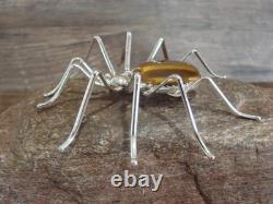 Large Native American Sterling Silver & Amber Spider Pin by Garfield