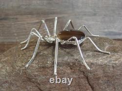 Large Native American Sterling Silver & Amber Spider Pin by Garfield