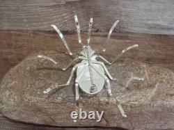 Large Native American Sterling Silver & Amber Spider Pin by Garfield