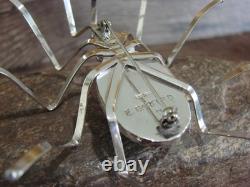 Large Native American Sterling Silver & Amber Spider Pin by Garfield