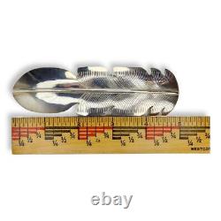 Large Native American Sterling Silver Feather Brooch Pin 5 Inches