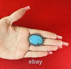 Large Native American Style Pendant 925 Sterling Silver Blue Turquoise Vtg