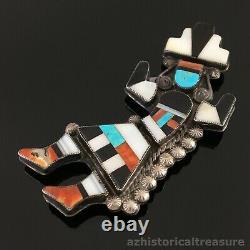 Large Native American Zuni Silver Multi-stone Inlay Rainbow Man Pin