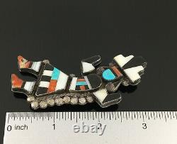 Large Native American Zuni Silver Multi-stone Inlay Rainbow Man Pin