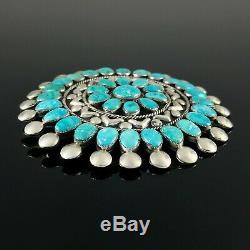 Large Native American Zuni Sterling Silver Turquoise Cluster Pendant Pin