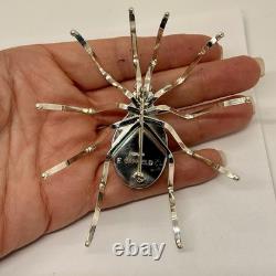 Large Navajo 3.75 Turquoise Spider Pin Signed E Garfield 24.2g Sterling Silver