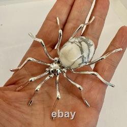 Large Navajo 3.75 White Buffalo Turquoise Spider Pin E Garfield 24.2g Sterling