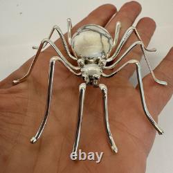 Large Navajo 3.75 White Buffalo Turquoise Spider Pin E Garfield 24.2g Sterling