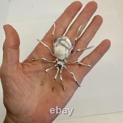 Large Navajo 3.75 White Buffalo Turquoise Spider Pin E Garfield 24.2g Sterling