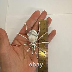 Large Navajo 3.75 White Buffalo Turquoise Spider Pin E Garfield 24.2g Sterling