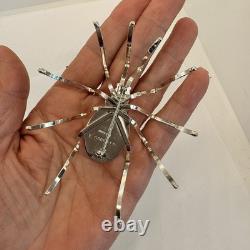 Large Navajo 3.75 White Buffalo Turquoise Spider Pin E Garfield 24.2g Sterling