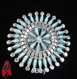 Large Navajo. 925 natural turquoise cluster sterling silver pendant pin Native