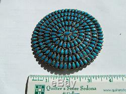 Large Navajo Dead Pawn Sterling Silver Turquoise Cluster Pin Pendant. 3 7/8