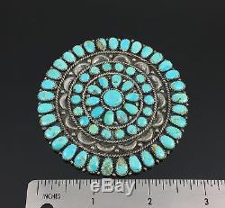 Large Navajo Handmade Sterling Silver Turquoise Cluster Pin Brooch Pendant