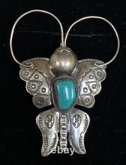 Large Navajo Sterling Silver turquoise Butterfly Pin Pendant