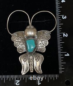 Large Navajo Sterling Silver turquoise Butterfly Pin Pendant