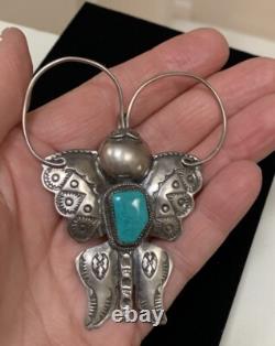 Large Navajo Sterling Silver turquoise Butterfly Pin Pendant