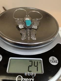 Large Navajo Sterling Silver turquoise Butterfly Pin Pendant
