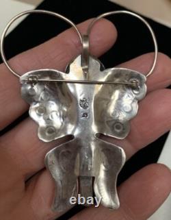 Large Navajo Sterling Silver turquoise Butterfly Pin Pendant