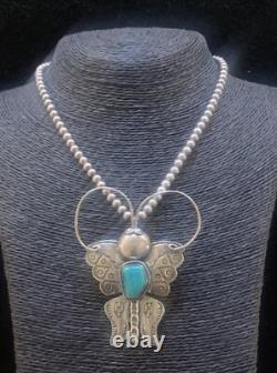 Large Navajo Sterling Silver turquoise Butterfly Pin Pendant