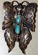 Large Navajo Hand Hammered Arts & Crafts Silver Turquoise Butterfly Pin C 1930