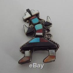 Large OLD Vintage Zuni RAINBOW MAN Multi-Color Mosaic Inlay Silver Pin / Brooch
