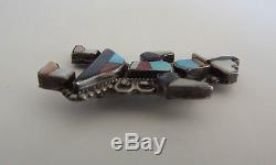 Large OLD Vintage Zuni RAINBOW MAN Multi-Color Mosaic Inlay Silver Pin / Brooch