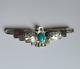Large Old Fred Harvey Era Sterling Silver Turquoise Thunderbird Pin Brooch 3.5in