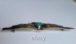 Large Old Fred Harvey Era Sterling Silver Turquoise Thunderbird Pin Brooch 3.5in