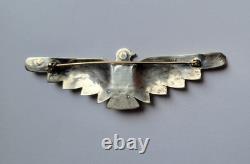 Large Old Fred Harvey Era Sterling Silver Turquoise Thunderbird Pin Brooch 3.5in