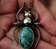 Large Old Pawn Navajo Sterling Silver & Turquoise Stone Insect Beetle Brooch Pin