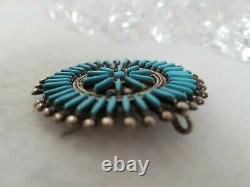 Large Old Pawn Zuni Turquoise, Sterling Silver Needlepoint Star, Signed Jewelry