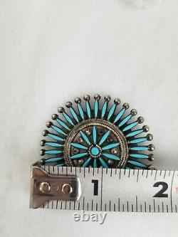 Large Old Pawn Zuni Turquoise, Sterling Silver Needlepoint Star, Signed Jewelry