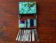 Large Ray Tracey Navajo Sterling Silver & Turquoise Lapis Coral Inlay Brooch Pin