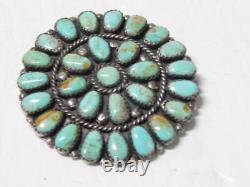 Large Showy Vintage Navajo Indian Sterling Silver Turquoise Cluster Pin